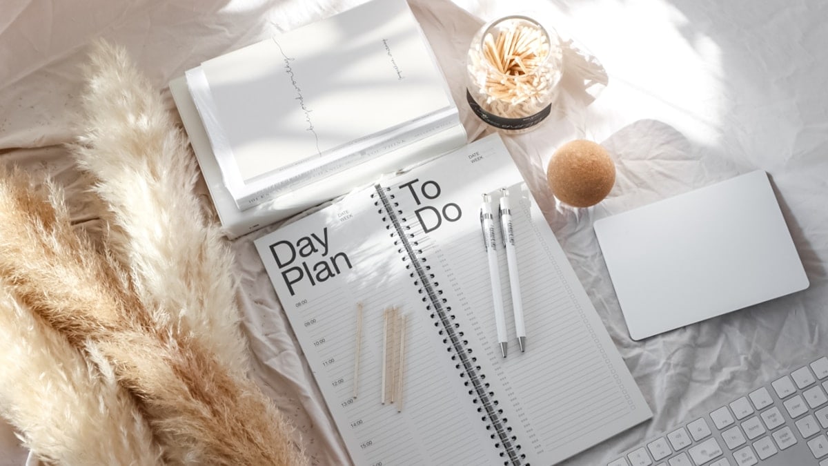 White stationery flat lay